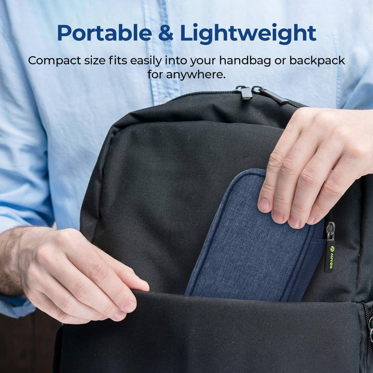 Navy insulated cooler case with zipper and blue inner pocket flap