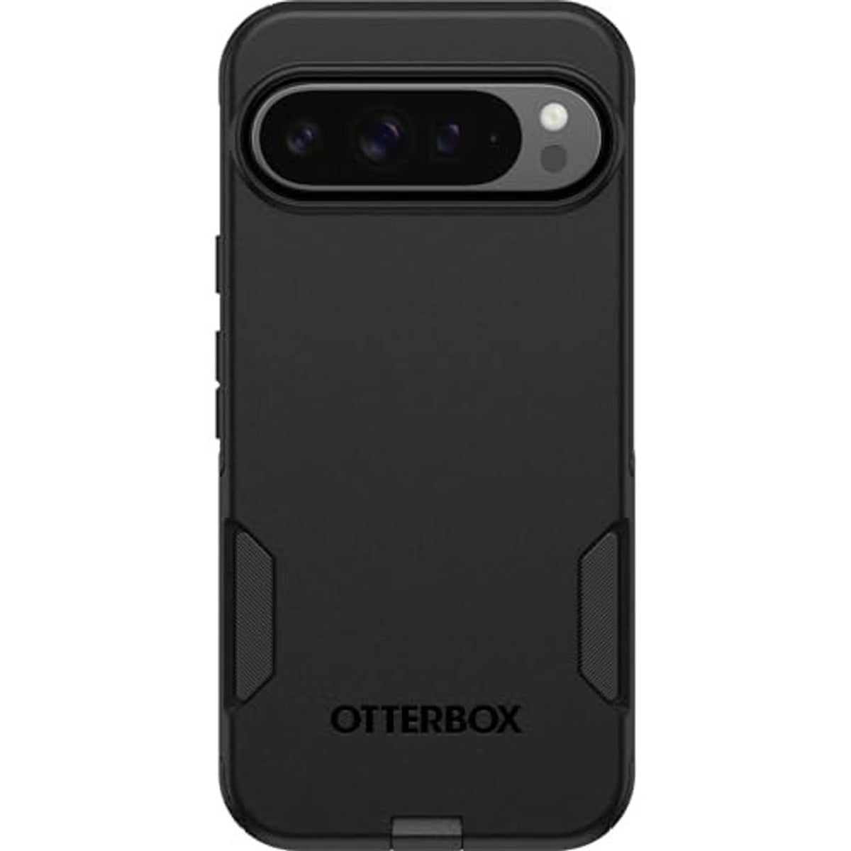 Black protective phone case with raised camera bezel and textured grip panels