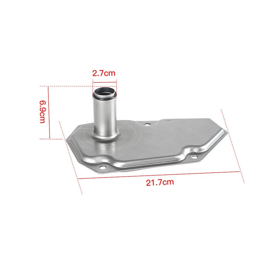 Transmission oil filter housing pan with inlet tube, metal finish