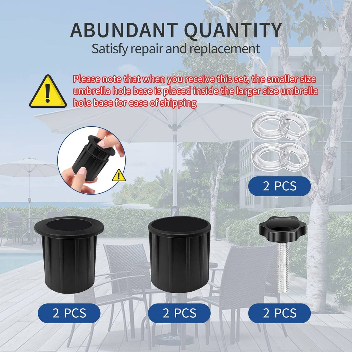 Set of black umbrella base sleeves with clear silicone rings, 8-piece kit