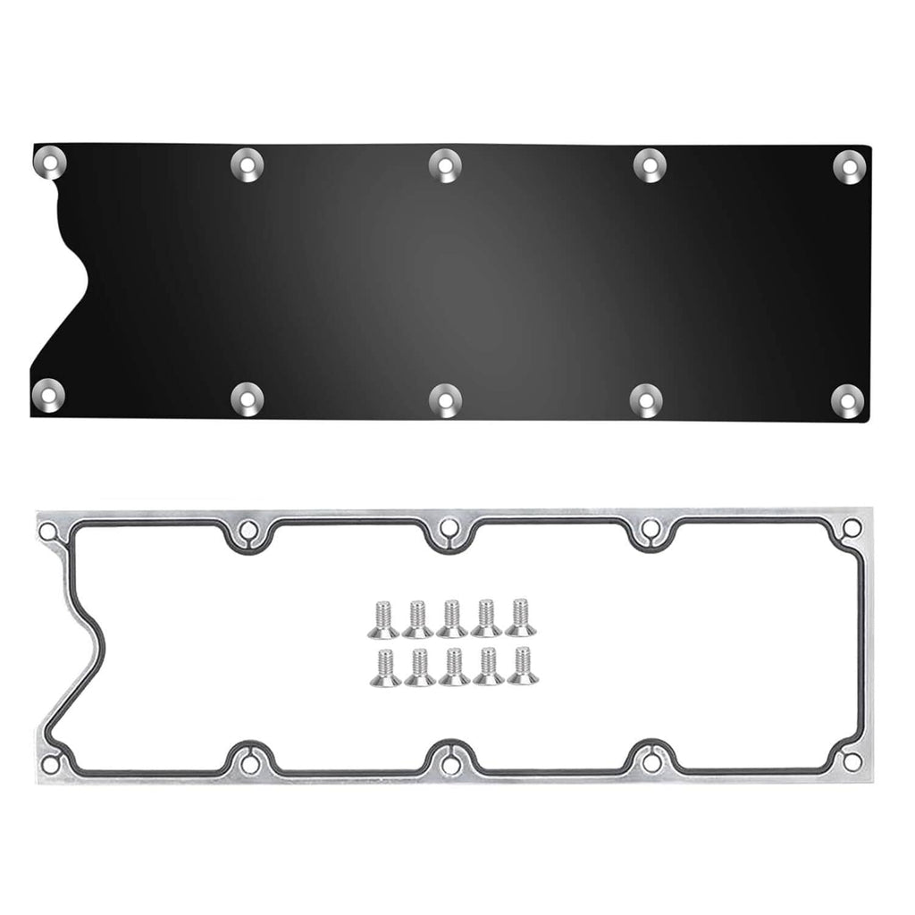 Knock sensor delete kit: black billet plate with studs, plus silver gasket and screws