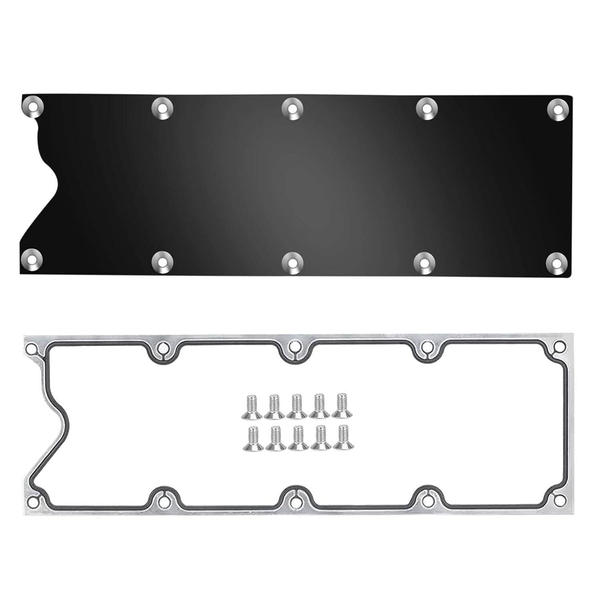 Knock sensor delete kit: black billet plate with studs, plus silver gasket and screws
