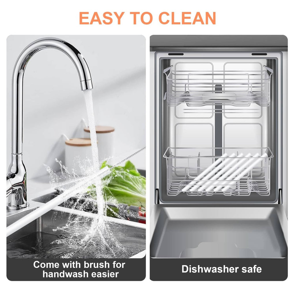 Replacement straw care: included brush for handwash and dishwasher-safe cleaning.