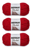 Three-pack Bernat Blanket yarn skeins, cranberry red, super bulky, soft knit texture