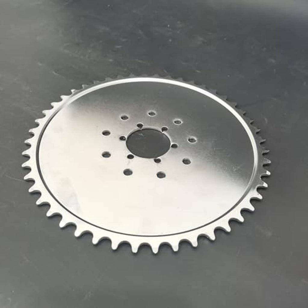 Steel engine drive sprocket with perforated center plate and 48-tooth outer gear