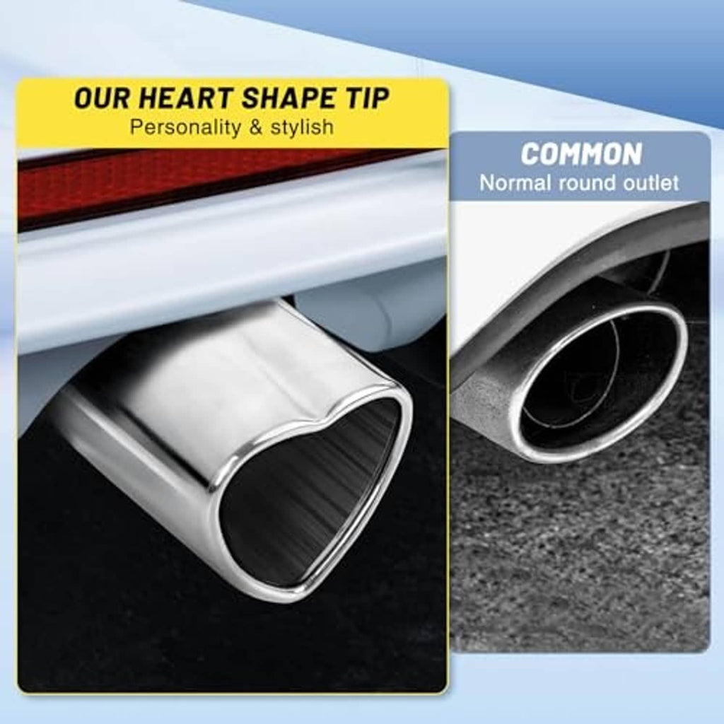 Heart-shaped stainless exhaust tip with polished rim and dark inner round outlet.