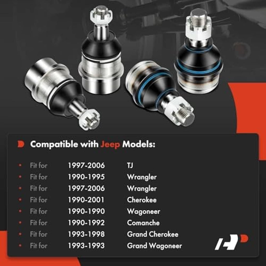 Four ball joints with rubber boots and threaded studs, shown side by side