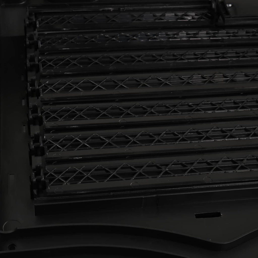 Black grille shutter slats inside the shutter housing