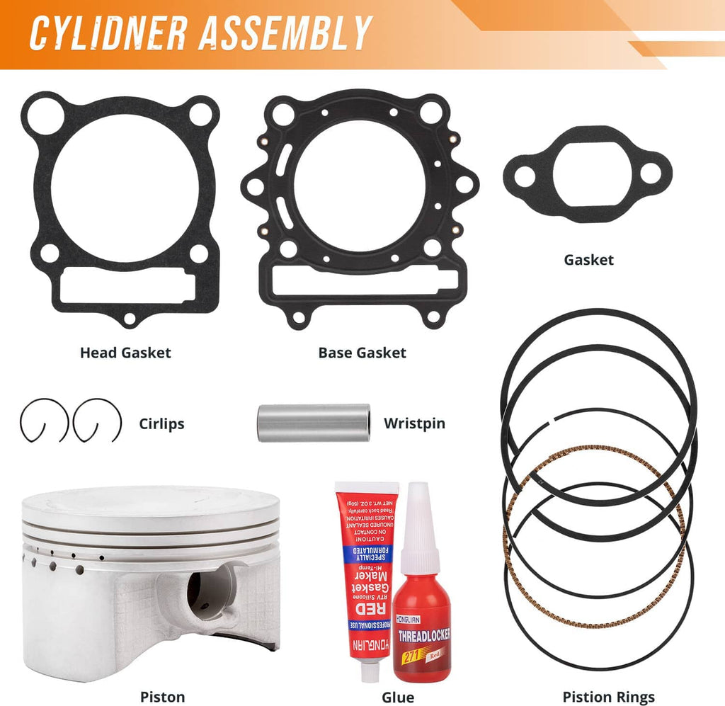 Piston and ring set with gaskets, circlips, and wrist pin hardware