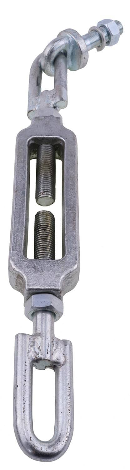 Turnbuckle stabilizer assembly with two threaded posts and top U-lock, silver-gray
