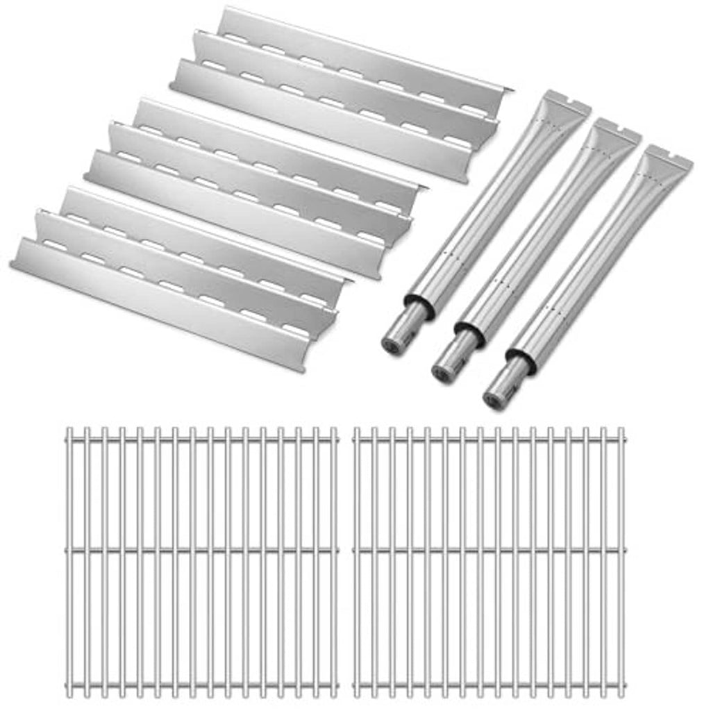 Stainless steel grill replacement grates with flavorizer bars and burner tube support rods