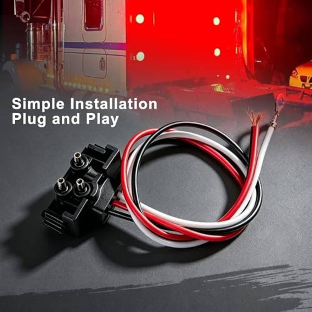 Round red LED trailer tail light wiring harness with connector and red/black leads