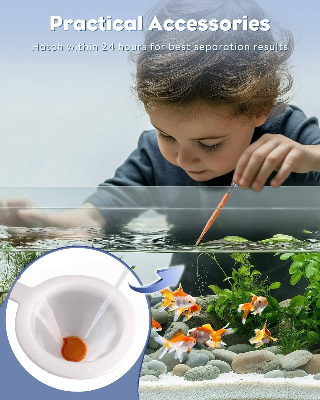 Brine shrimp separation kit with white sieve and pipette for hatchery transfers