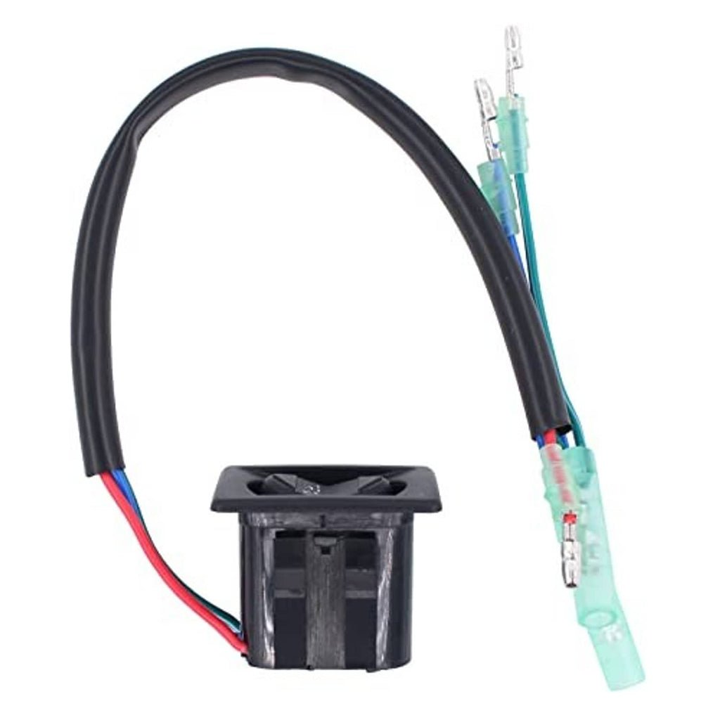 Trim switch module with black housing, connector, and two-wire leads
