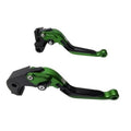 Adjustable brake clutch lever set with black housing and green lever arms