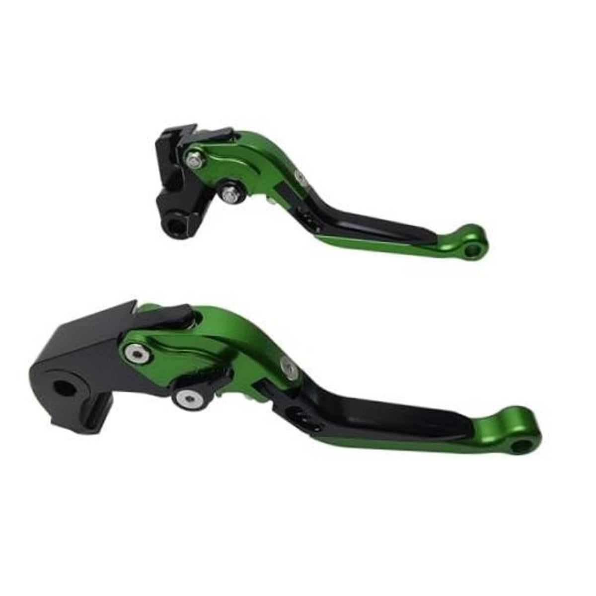 Adjustable brake clutch lever set with black housing and green lever arms