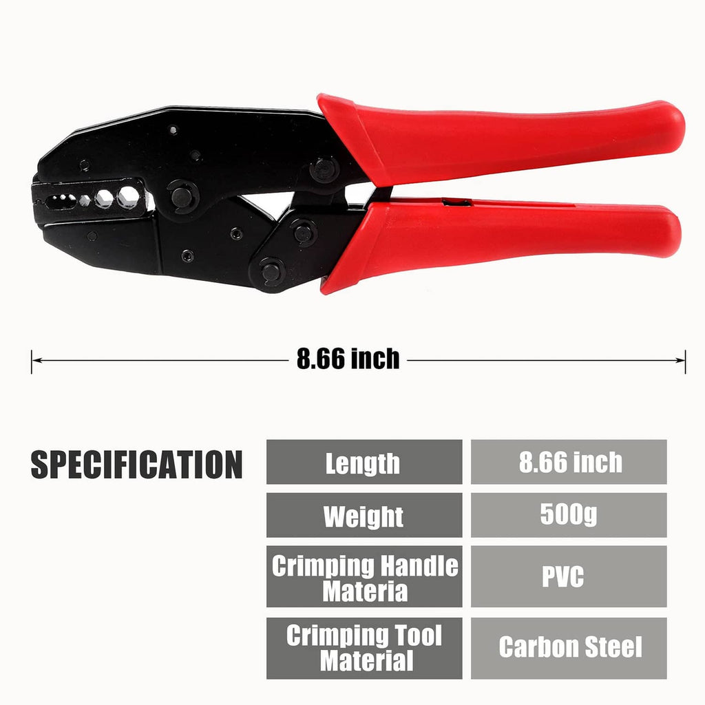 RG58 crimp tool with red insulated grips and black crimping head
