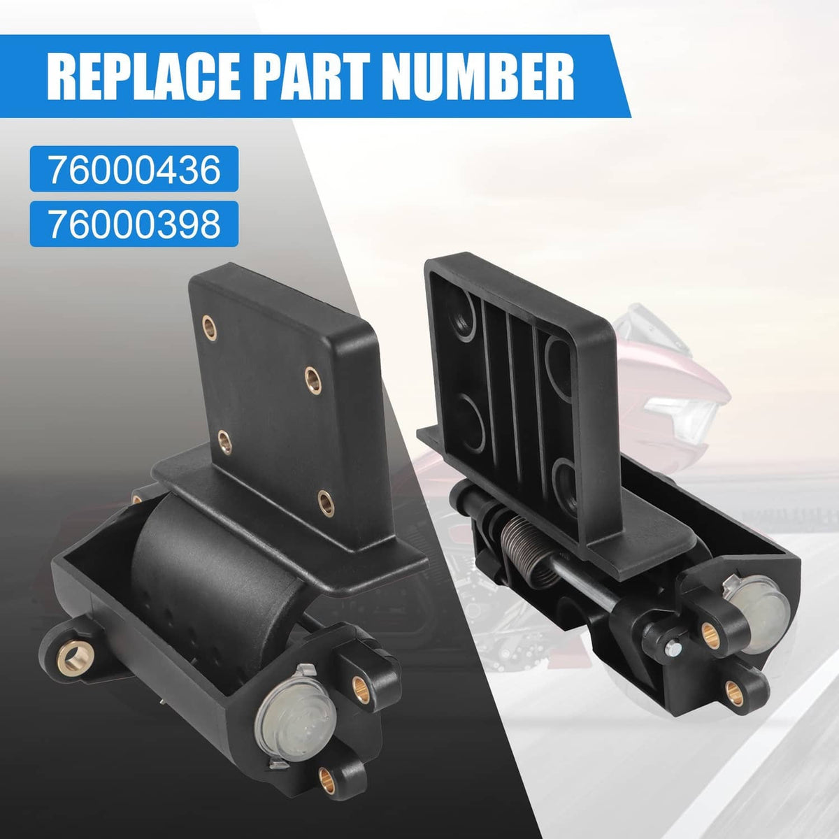Black glove box hinge assembly with springs and mounting bracket