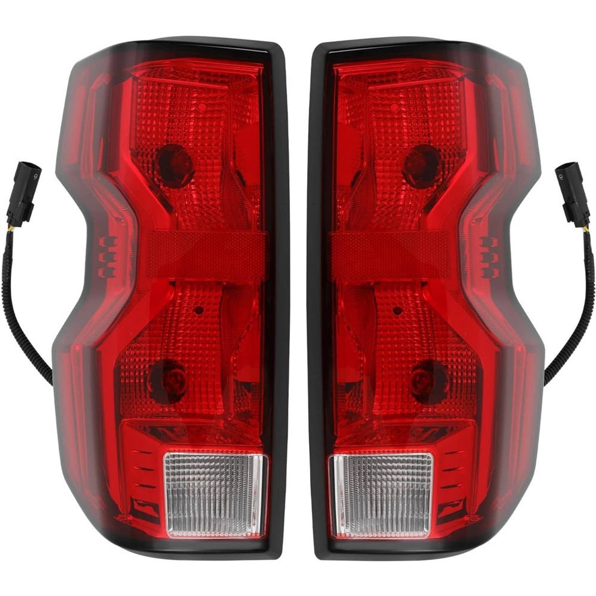 Pair of red halogen tail lights with clear reverse section, includes bulbs