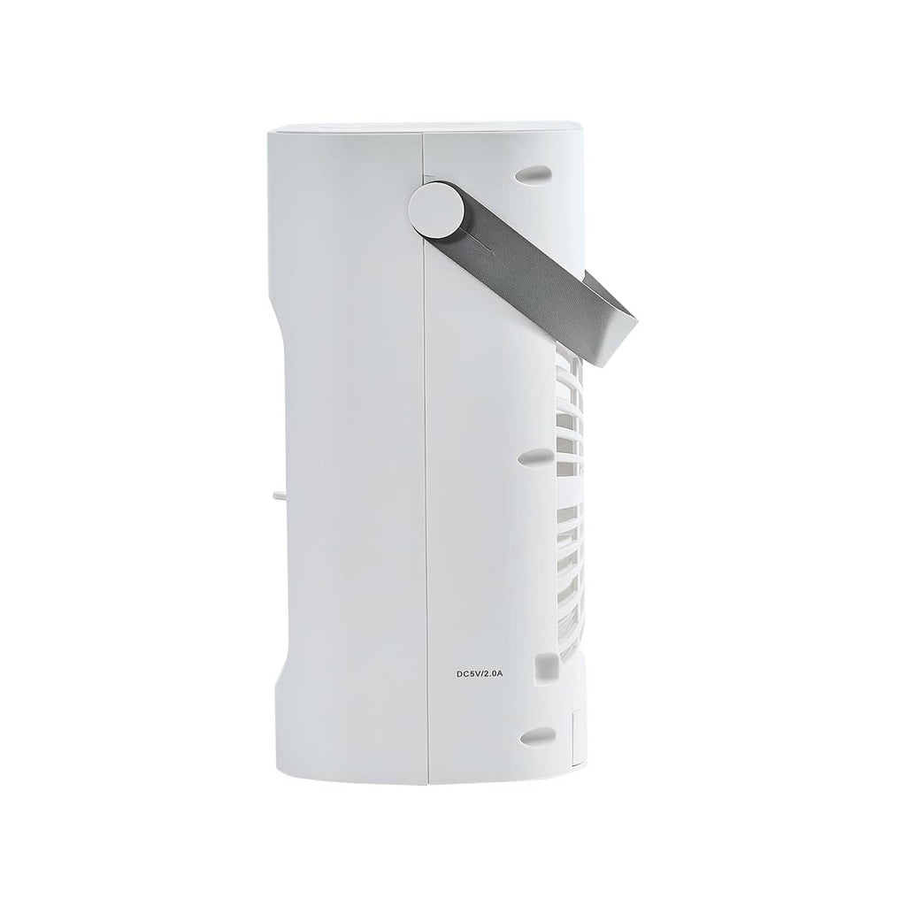 Portable air cooler with side panel window and top vent, white