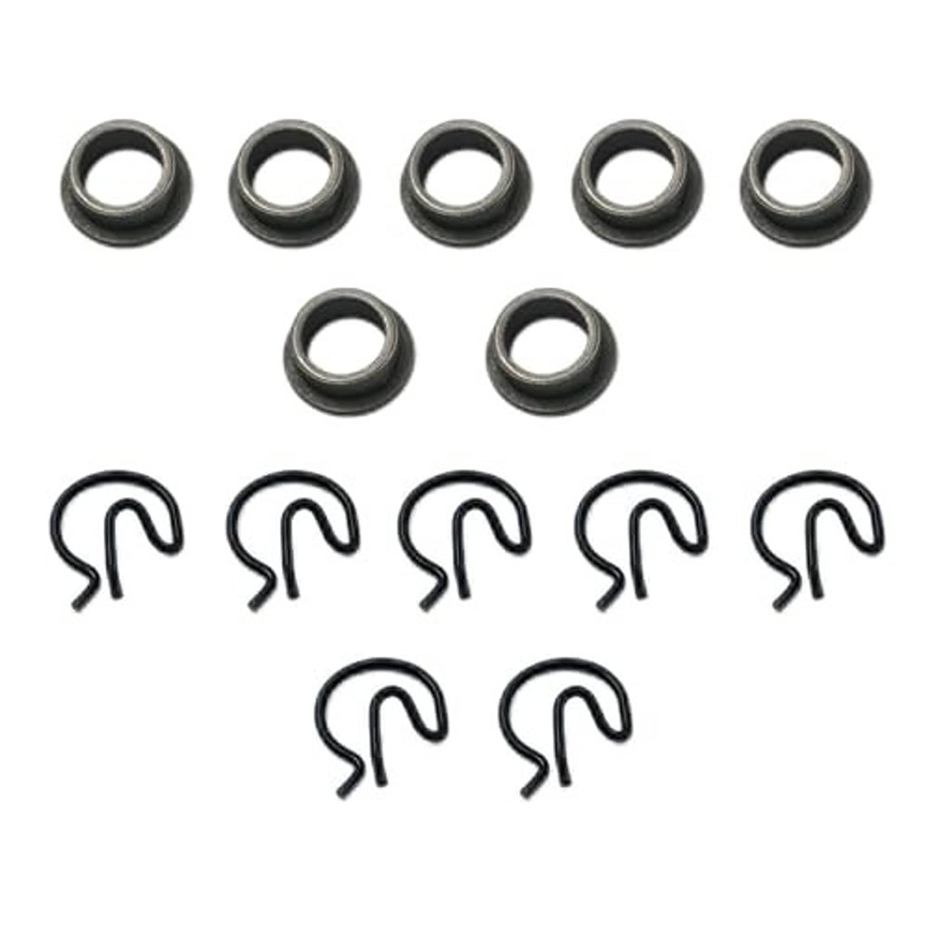 Shifter bushing pit pack: dark steel cup rings and matching U-shaped spring clips