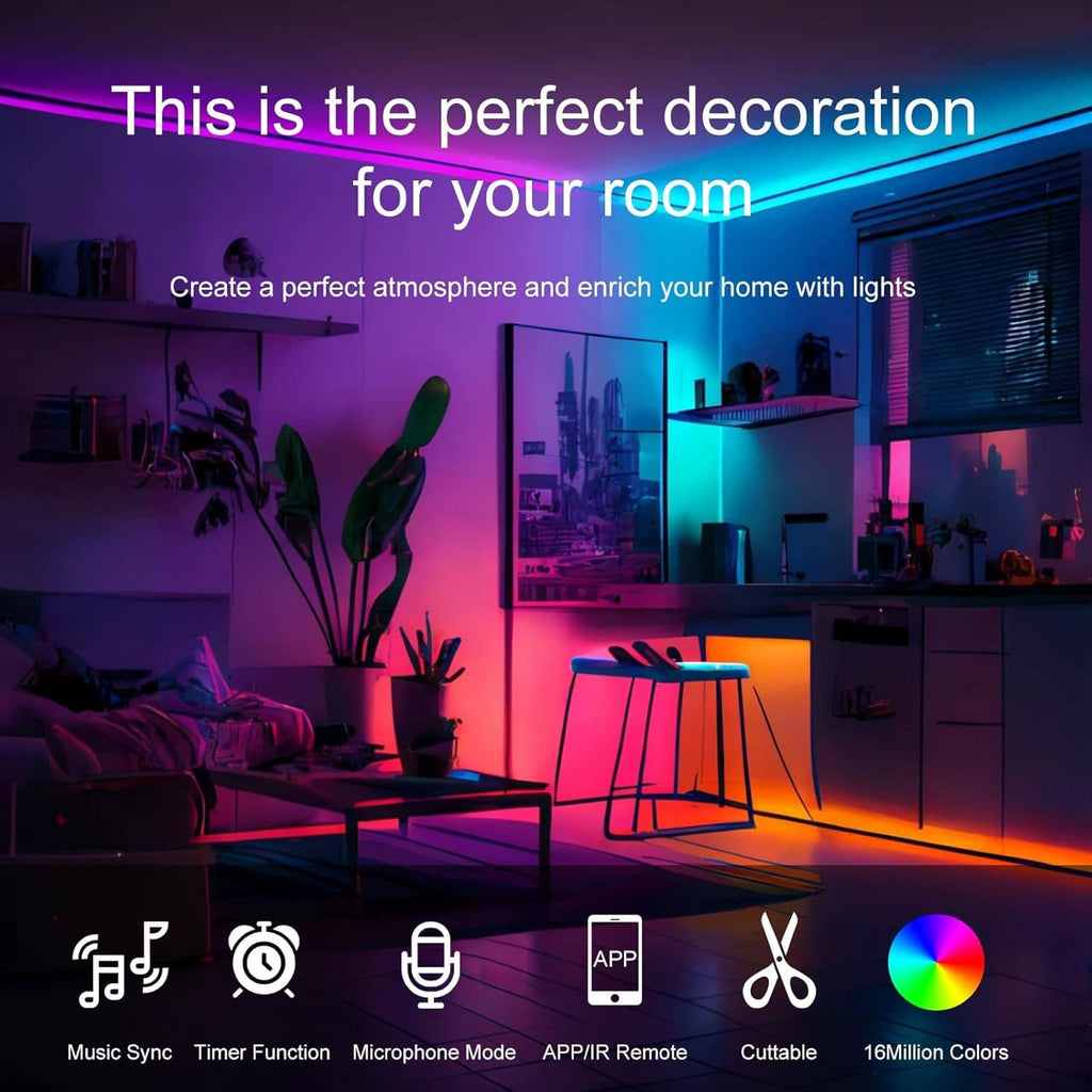 Multi-color LED strip glow with smartphone remote controller in bedroom