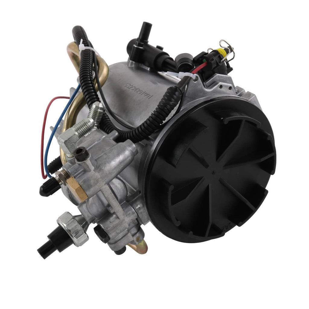 Fuel filter housing assembly with black housing, metal bracket, and electrical connectors