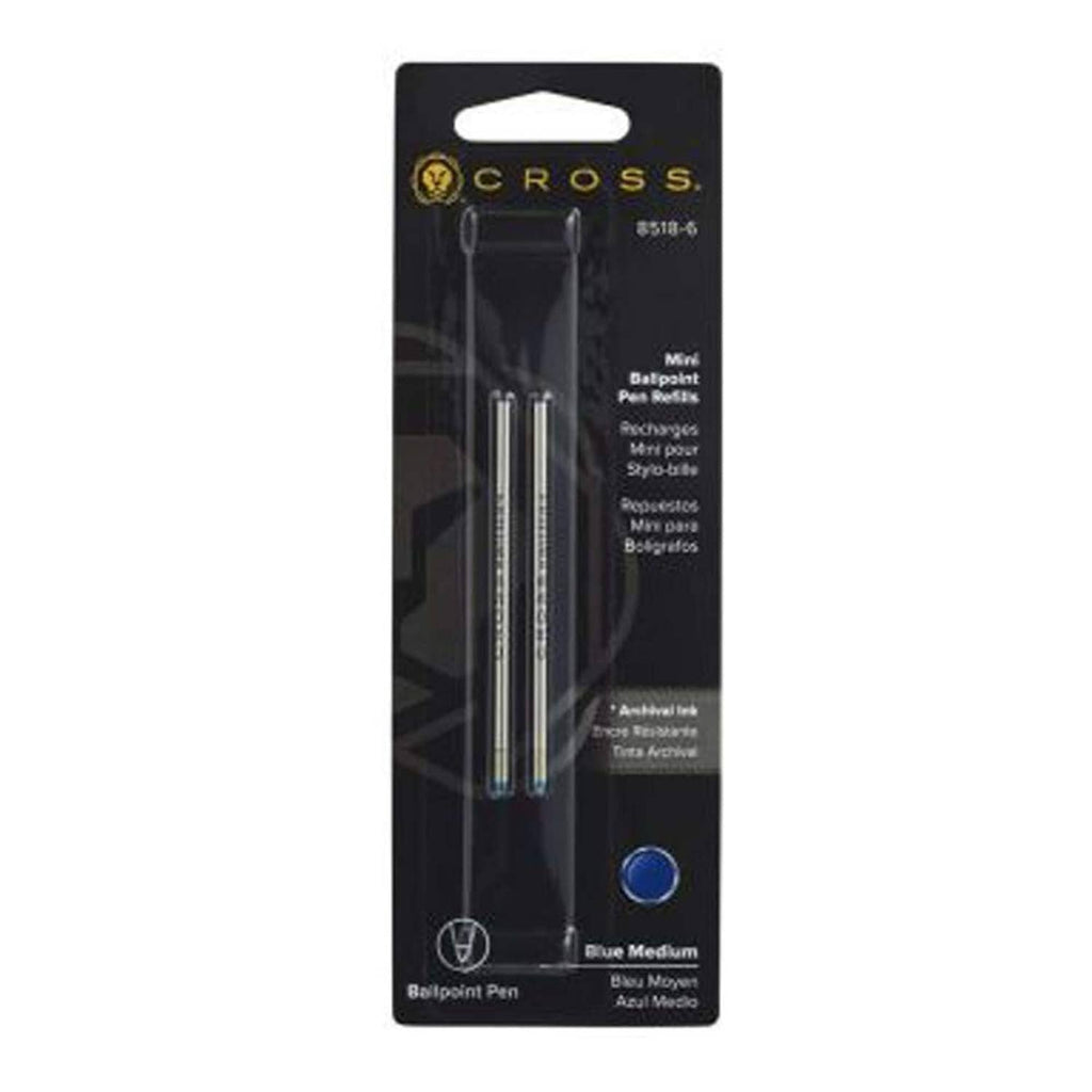 Cross mini ballpoint pen refill, medium point, blue ink, 2-pack in retail blister