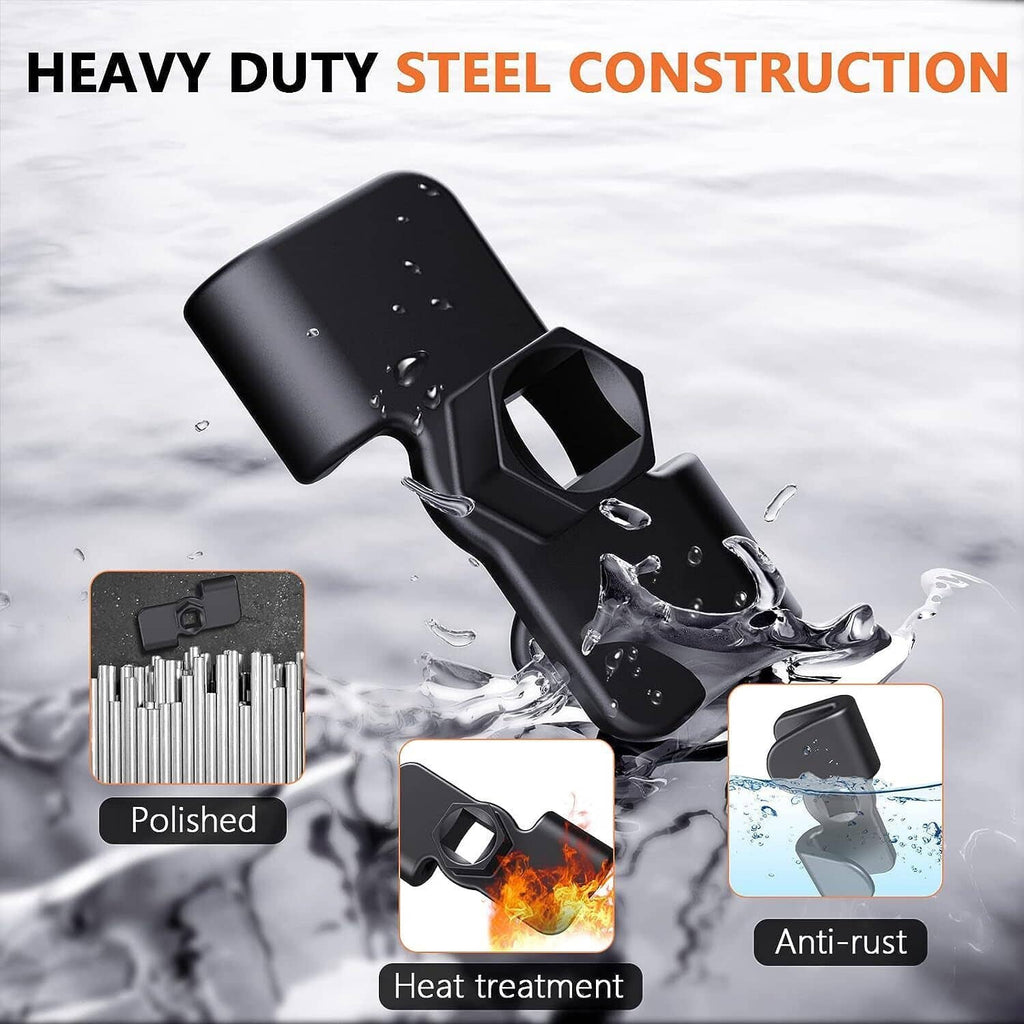 Black steel wrench extender adapter with square drive opening and end clamp