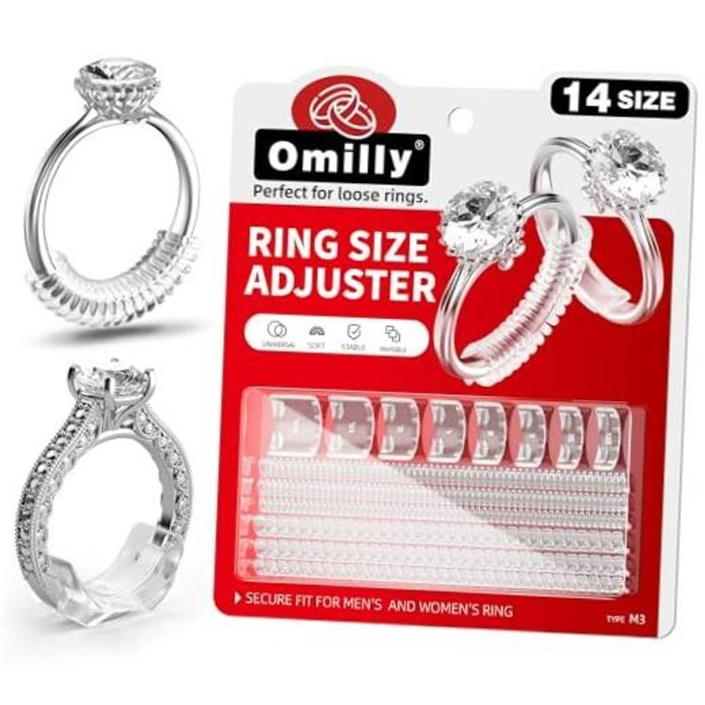 Omilly silicone ring size adjuster set with spiral insert, 14 sizes on card