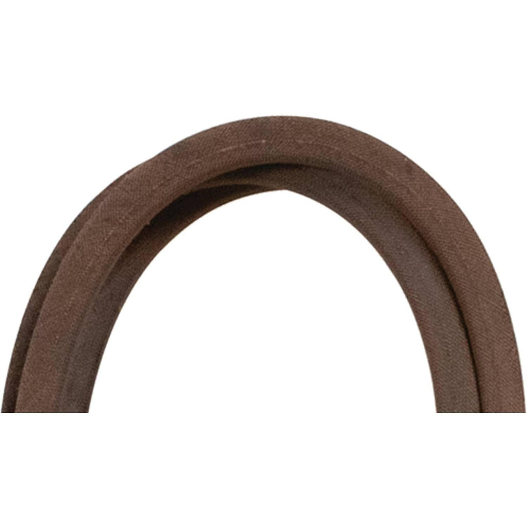 Brown rubber drive belt close-up of curved section