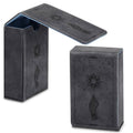 Grey PU leather tarot card case with moon and gothic celestial design, snap closure