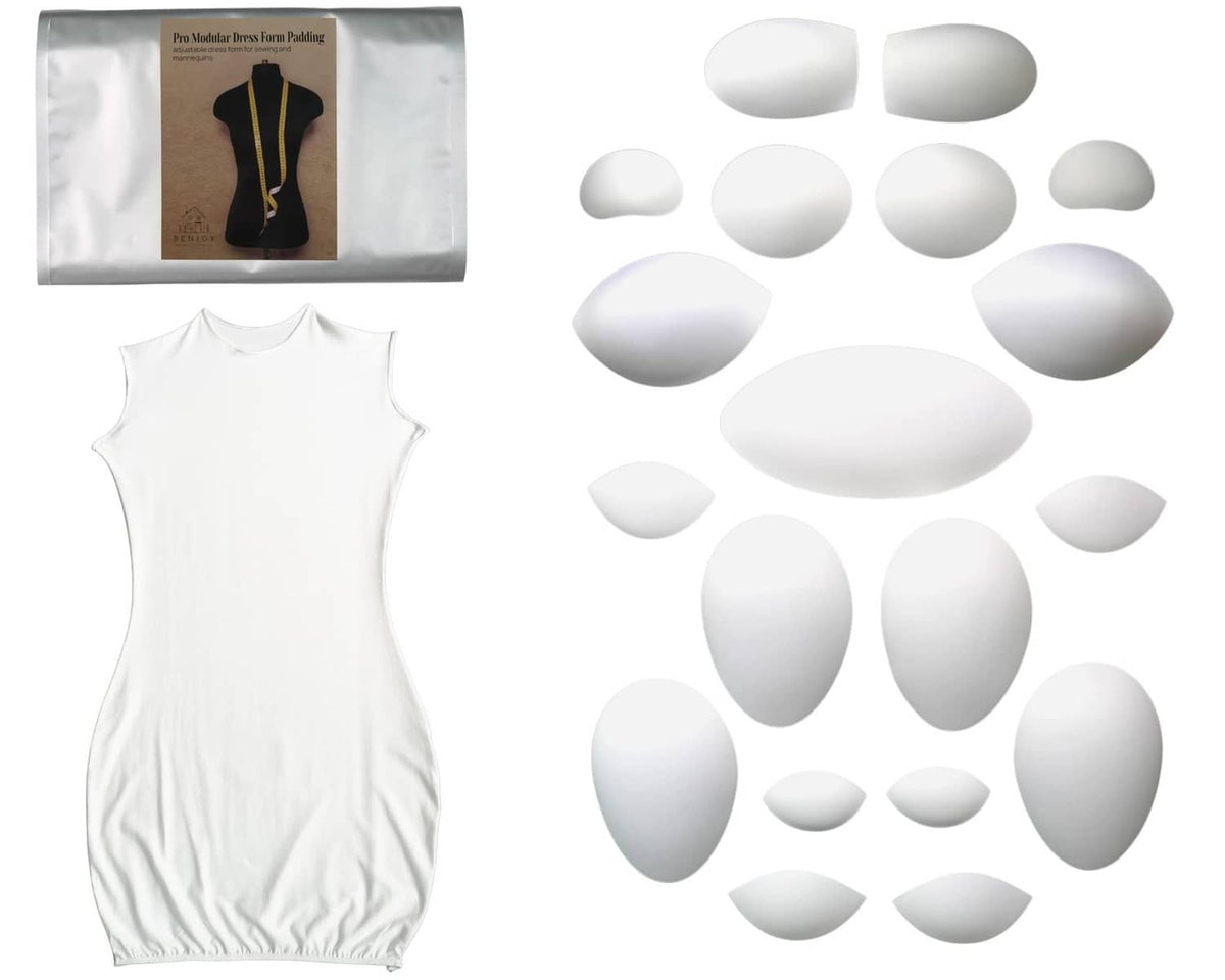 Dress form padding kit for sewing; includes white adjustable padding pieces, 20-piece set