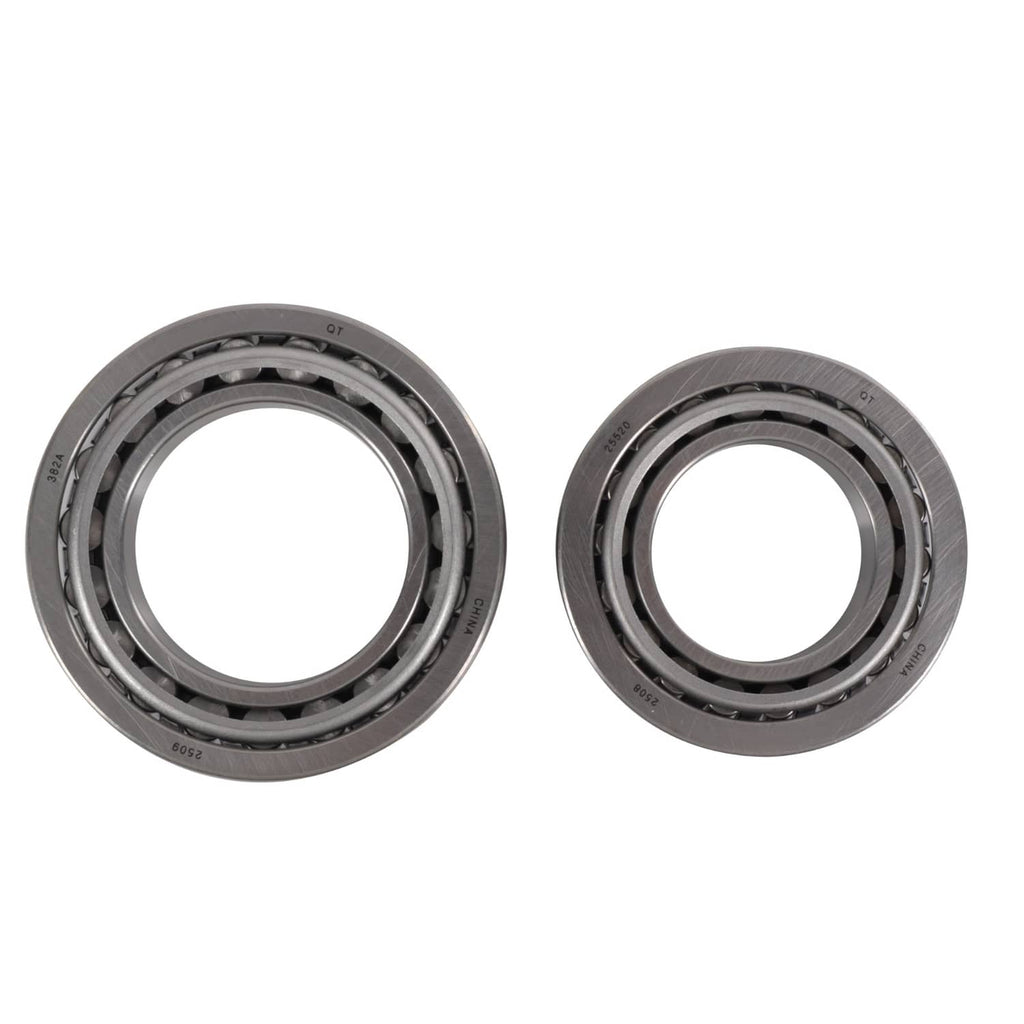 Trailer bearing kit: two tapered roller bearings angled view, showing inner rings and roller cages
