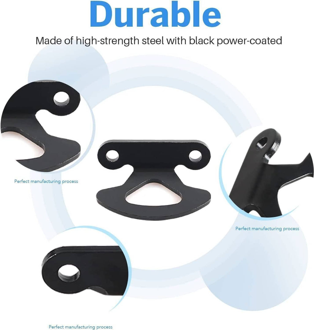 Black steel tie-down hook anchor bracket with three circular mounting holes