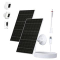 Solar panel charger kit with two black panels, wall mount, coiled cable, and connector.
