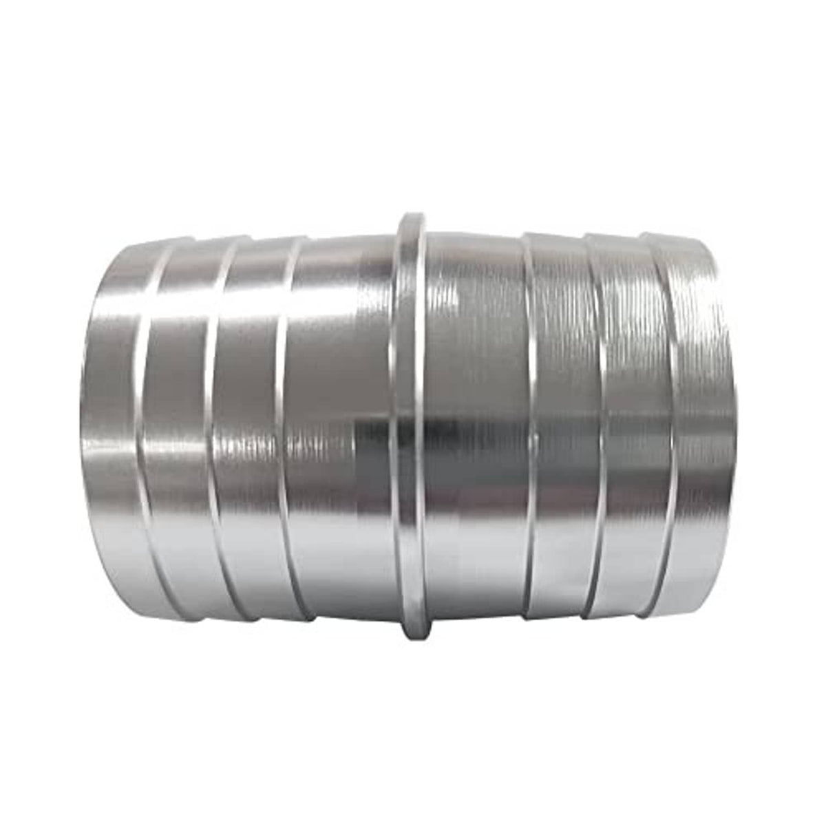 Aluminum hose barb splice coupler, ribbed sleeve with central band