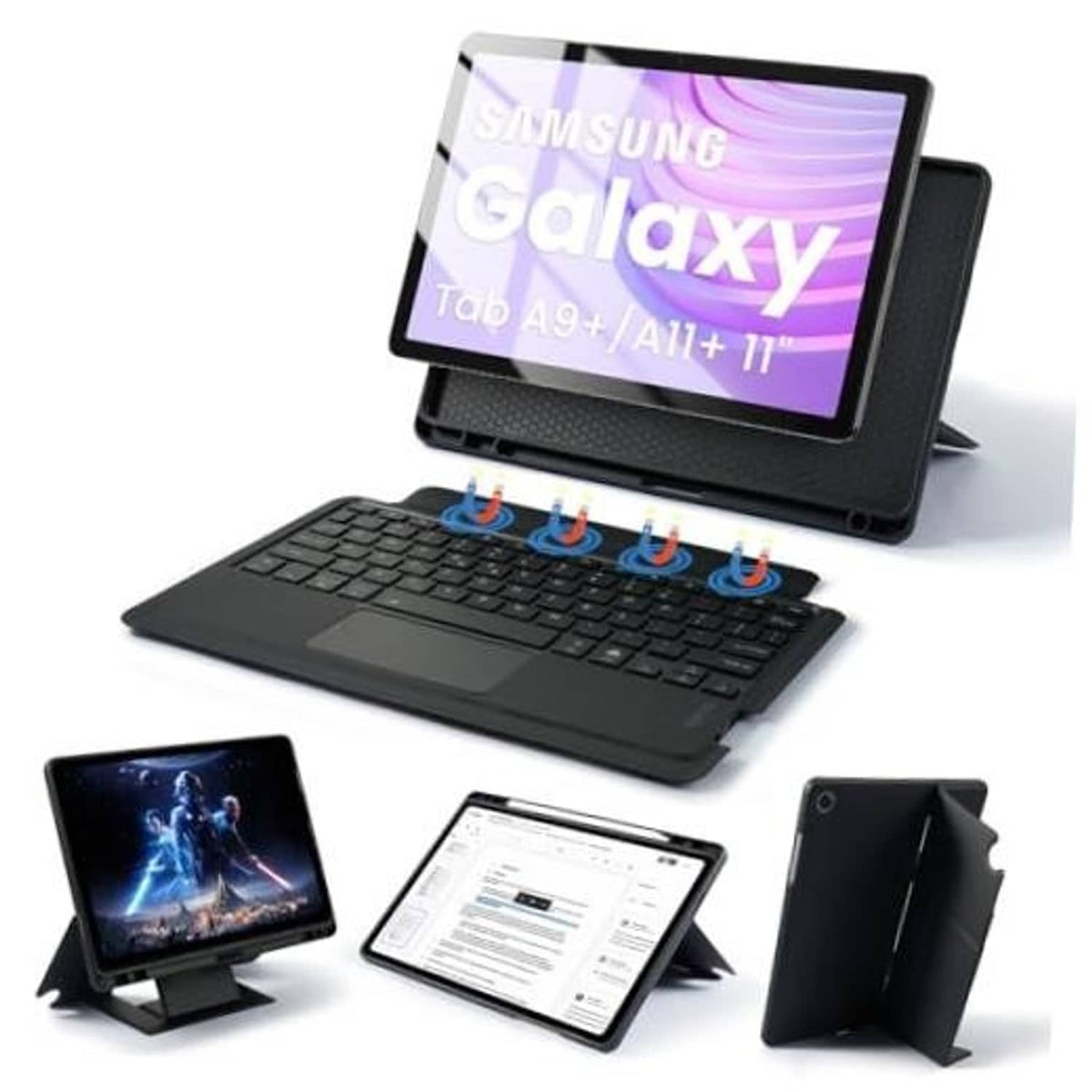 Smart trackpad keyboard case for 11-inch Samsung Tab, tablet and detachable keyboard attached