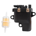 Black fuel pump module kit with electrical terminals and clear inline fuel filter