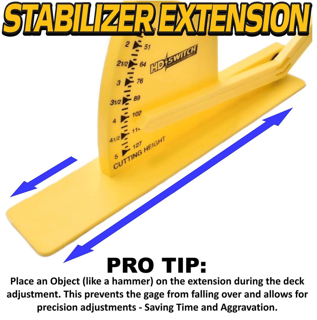 Yellow stabilizer extension with height scale and extended measuring base