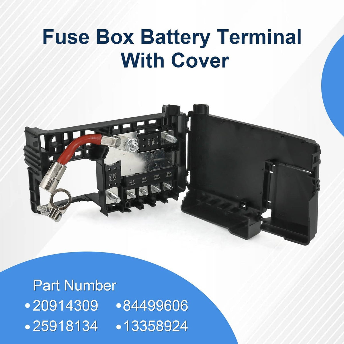 Battery fuse box terminal with cover, black fuse block with open detachable cover