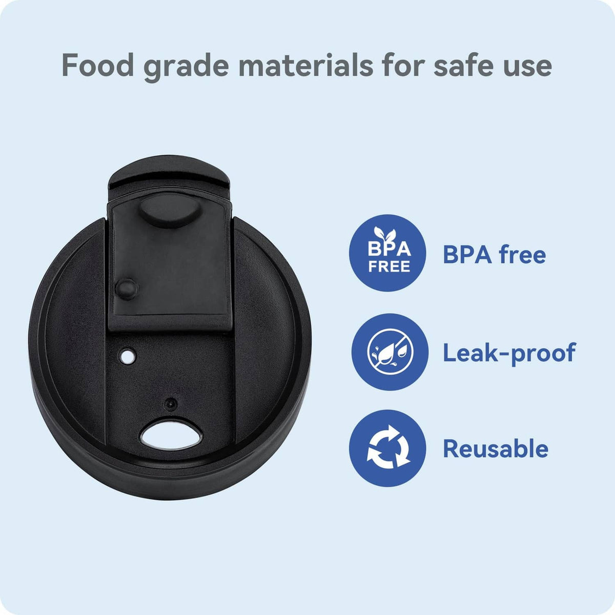 Black flip-top lid underside with seal and latch, designed to be leak-proof