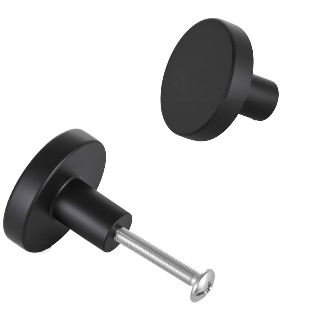 Mushroom cabinet knob with round backplate and threaded mounting screw, dark finish
