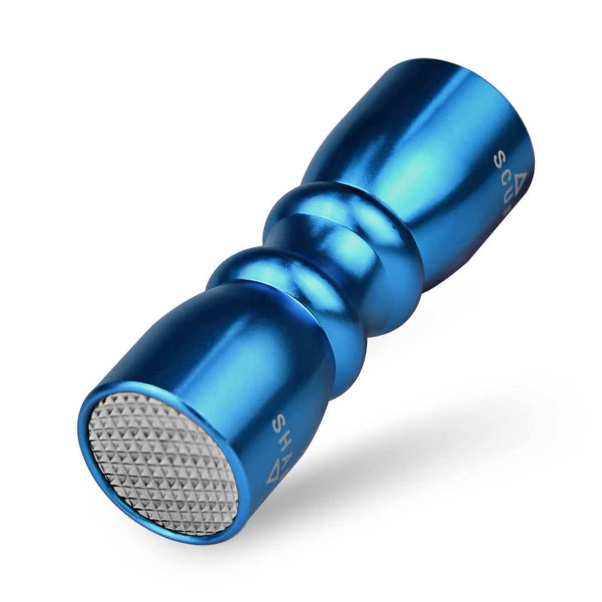 Blue cue tip scuffer with gray diamond-textured gripping end