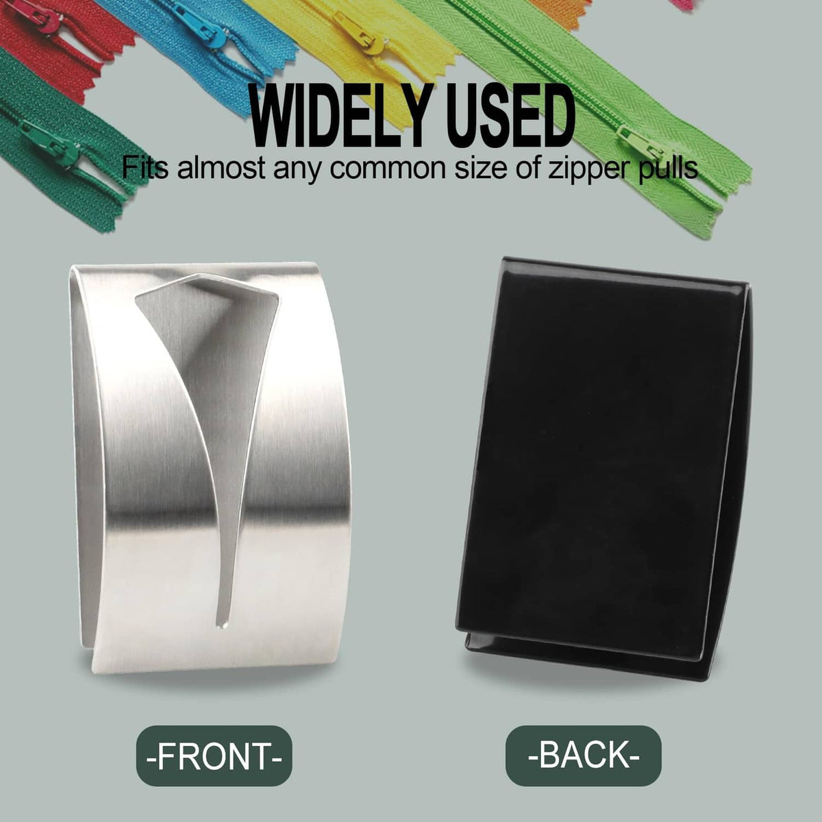 Zipper jig tool front/back pieces in silver and black for zipper pull fitting