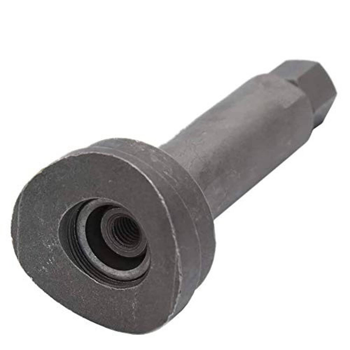 Chain piston pin extractor driver head with circular plate and threaded center opening