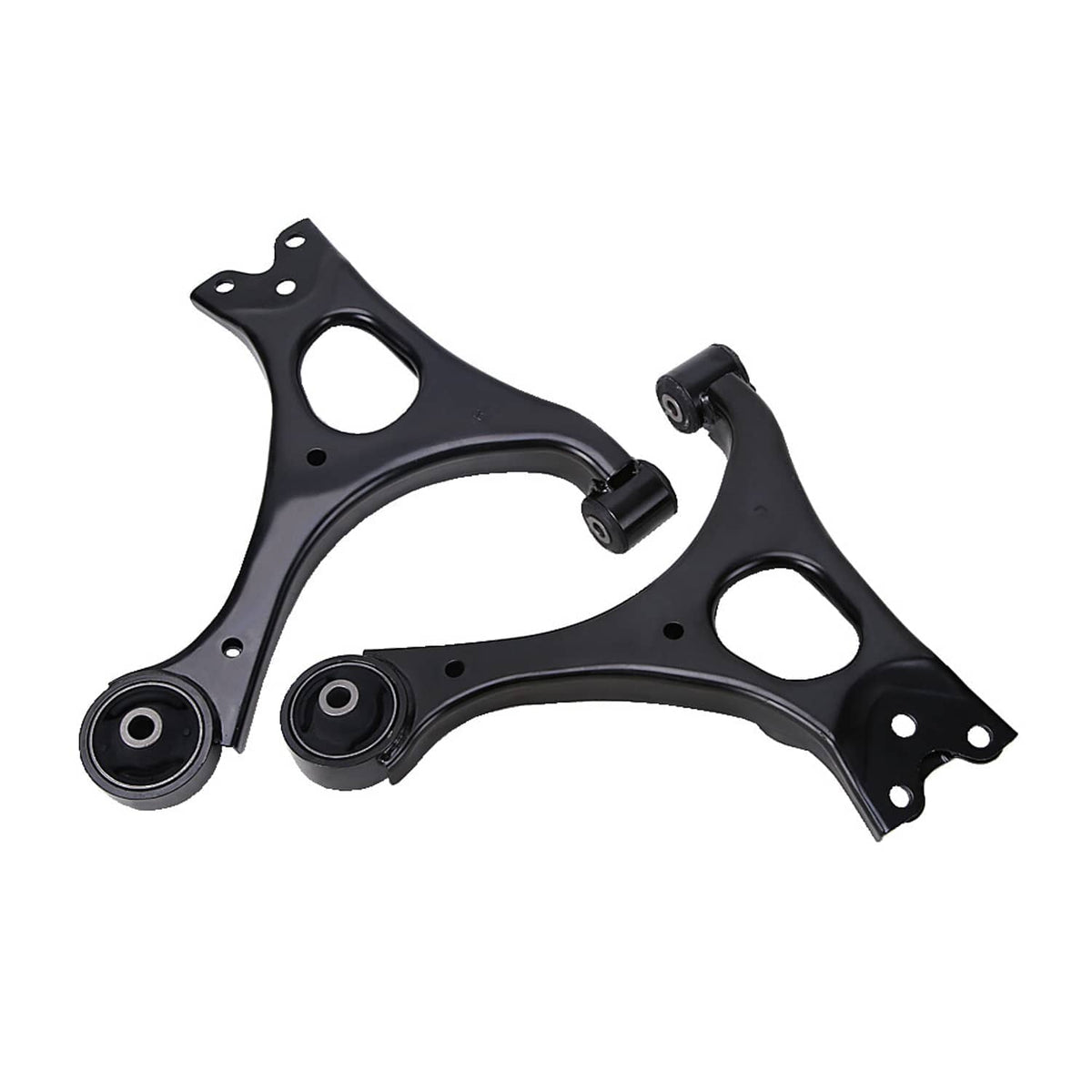 Pair of front lower control arms with bushings and ball joints, black steel