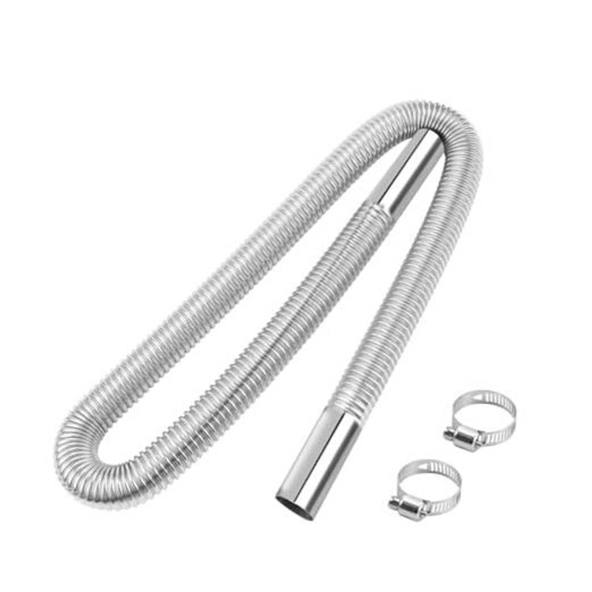 Stainless steel exhaust hose with flexible corrugated tube and two metal mounting clamps