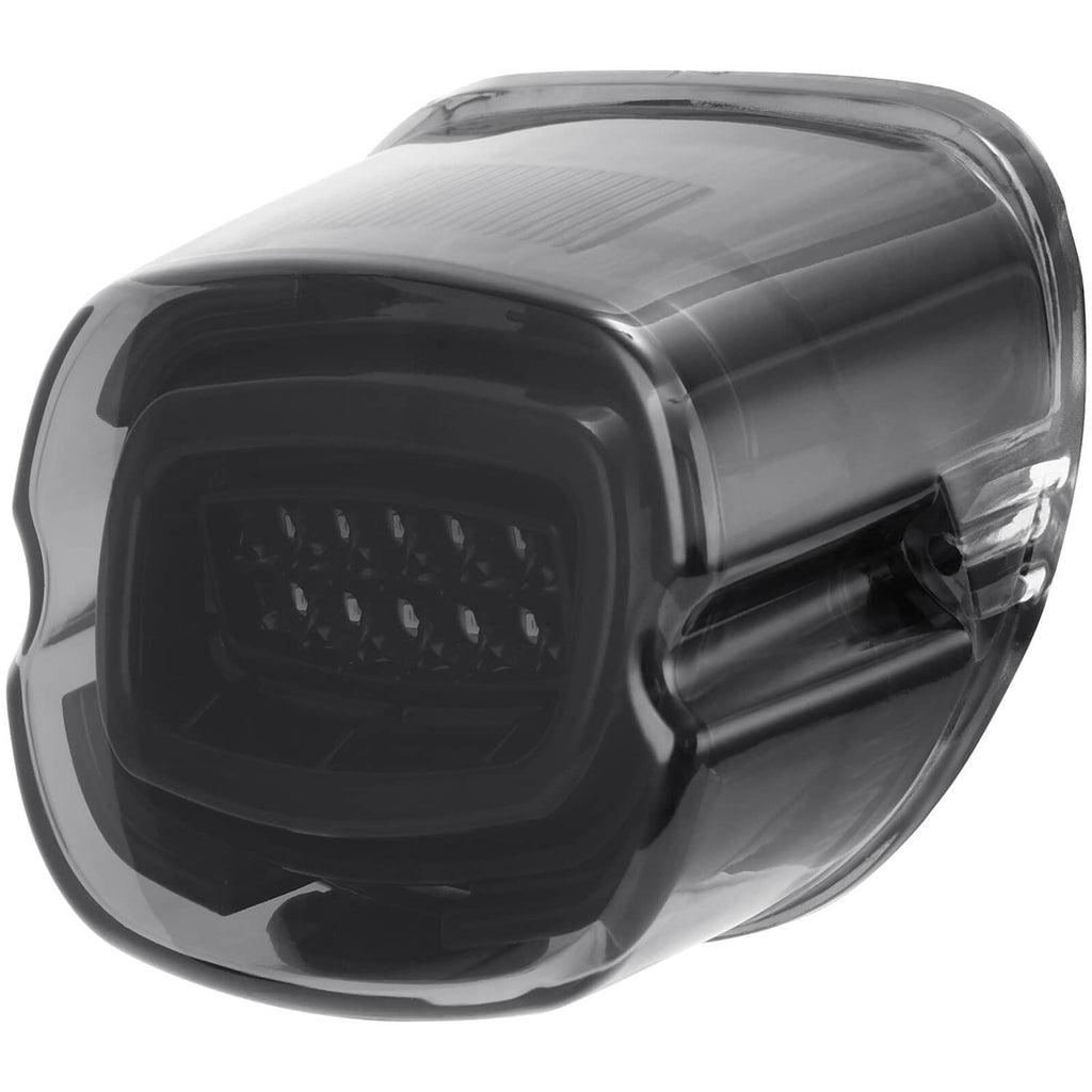 Close-up smoked LED rear tail light showing multi-LED light grid in black housing