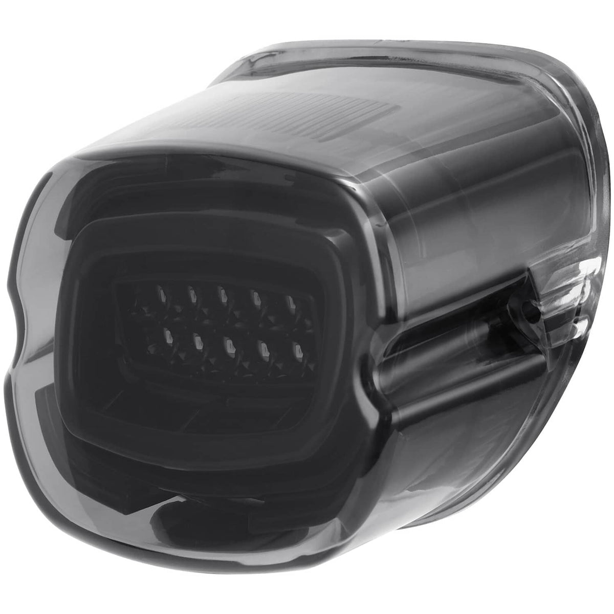 Close-up smoked LED rear tail light showing multi-LED light grid in black housing